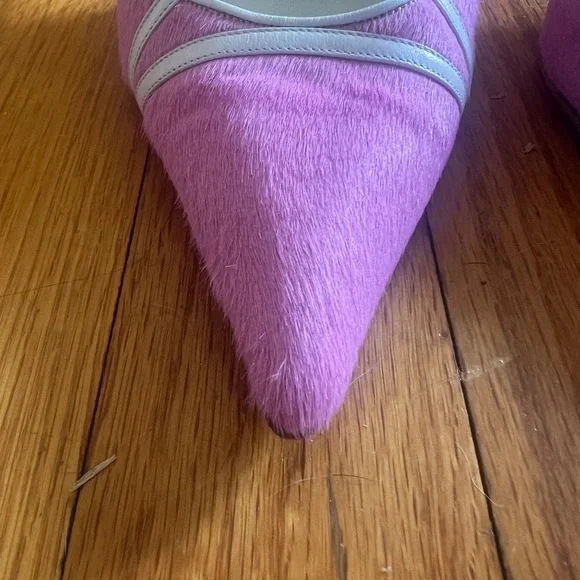 Manolo Blahnik Pink Pony Hair Slingback Heels Size 37 Kitten Heel - Picture 3 of 16